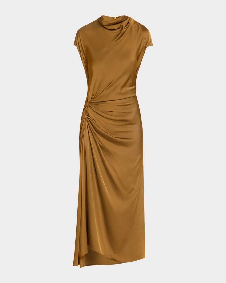 Alma Draped Satin Midi Dress